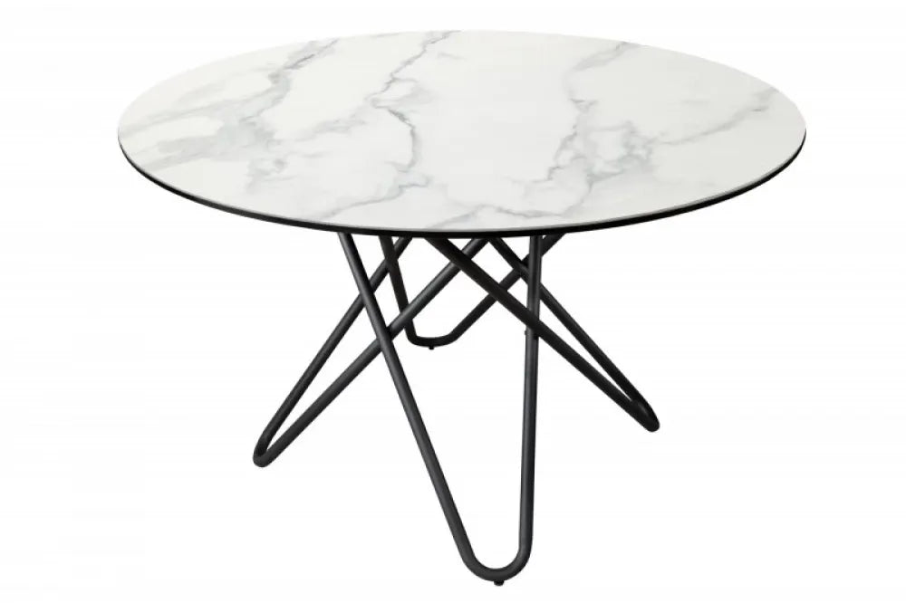 Masa Rotunda de 4 persoane din Ceramica Alb si Metal Negru D120xH76cm Circular