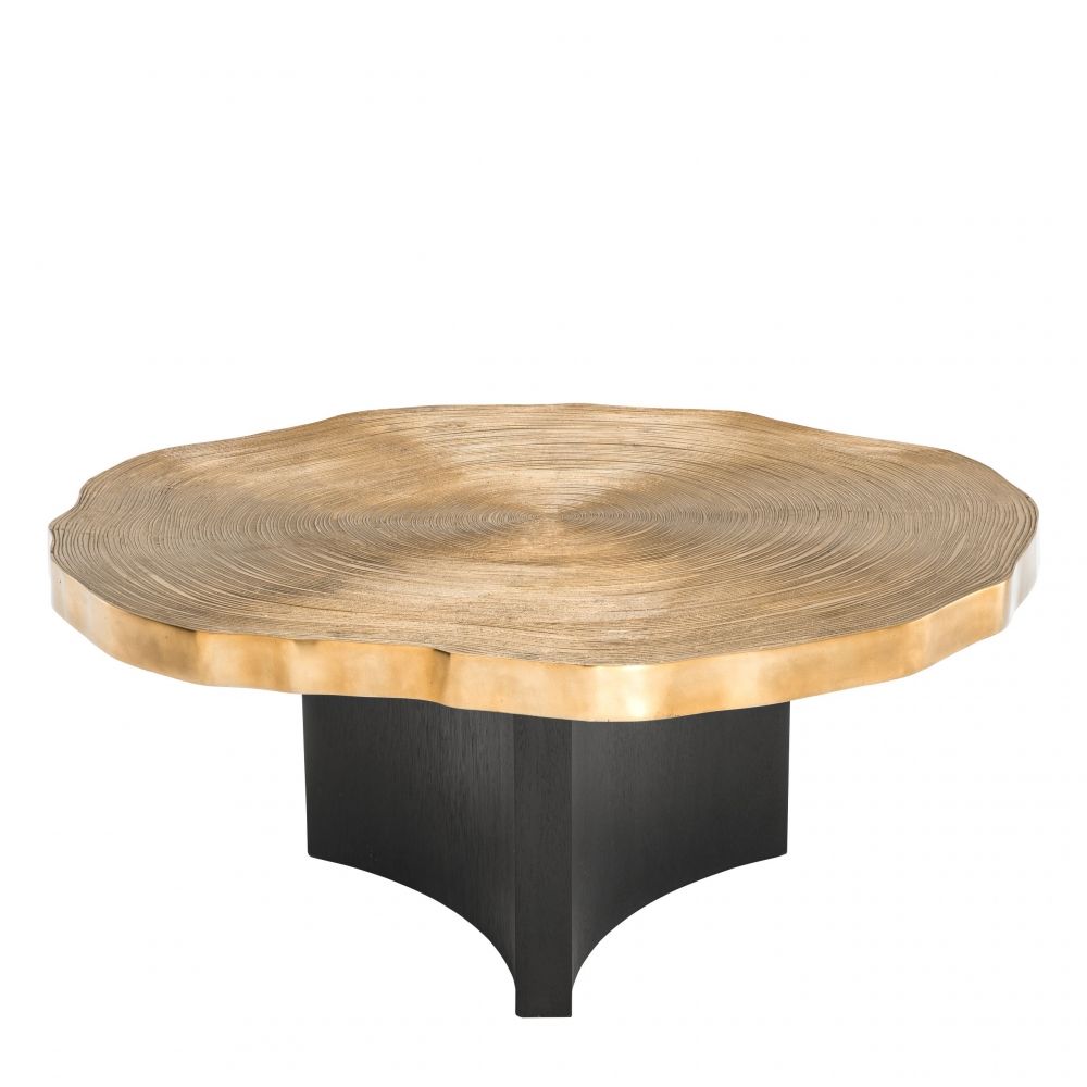 Set 2 masute de cafea Rotunde din MDF si Lemn masiv Negru/Auriu D85/95xH34/41cm Thousand Oaks