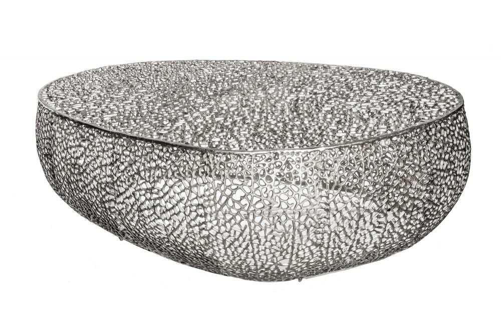 Masuta de cafea Asimetrica din Metal Argintiu L122xH42cm Leaf