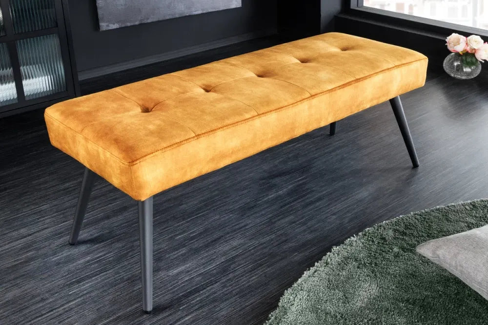 Bancheta din Metal Negru si Catifea Galben H44xL100cm Boutique
