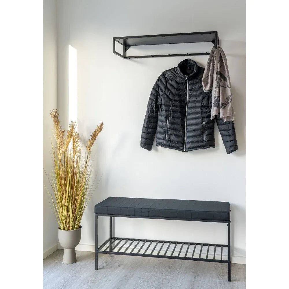 Bancheta din Metal Negru si Stofa Negru H48.5xL100cm Vita
