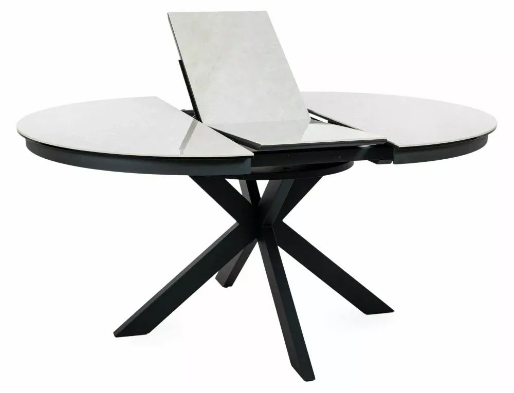 Masa extensibila din Metal Negru si Sticla securizata+Ceramica Bej lucios L120-160xH76cm Porto