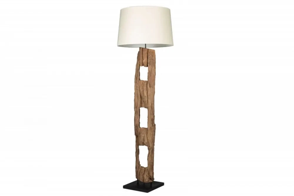 Lampa de podea din Lemn Maro si Textil Alb H177xD55cm Barracuda