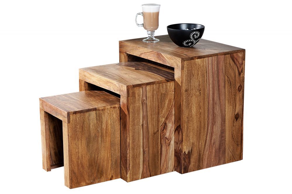 Set 3 masute de cafea dreptunghiulare din lemn masiv Maro L45/35/25xH45/37/29cm Madeira