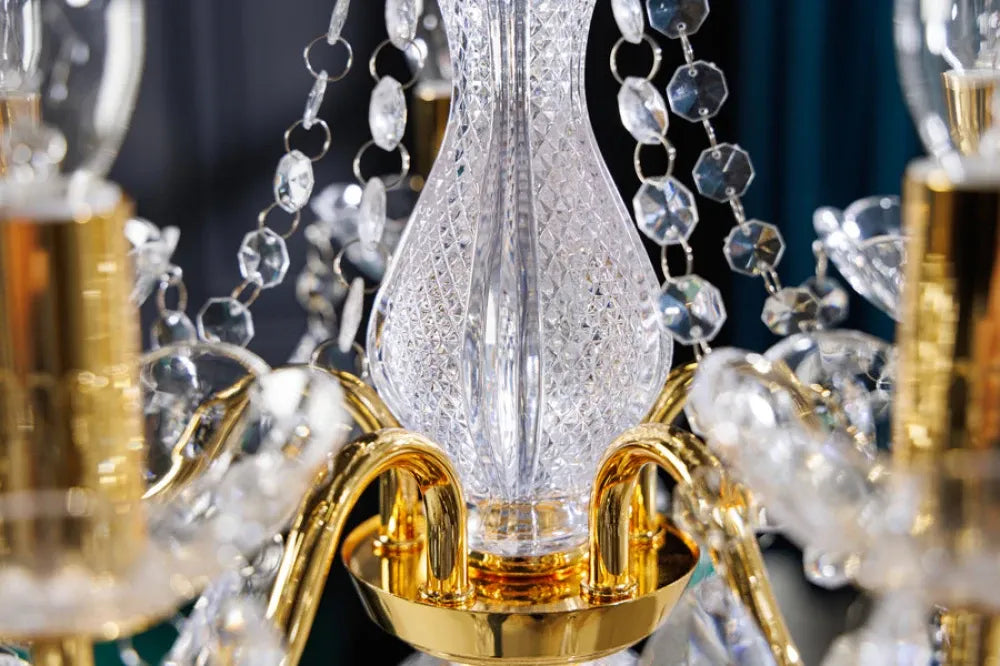 Candelabru din Metal Auriu si Acrilic Transparent D30xH40cm DIAMONDS