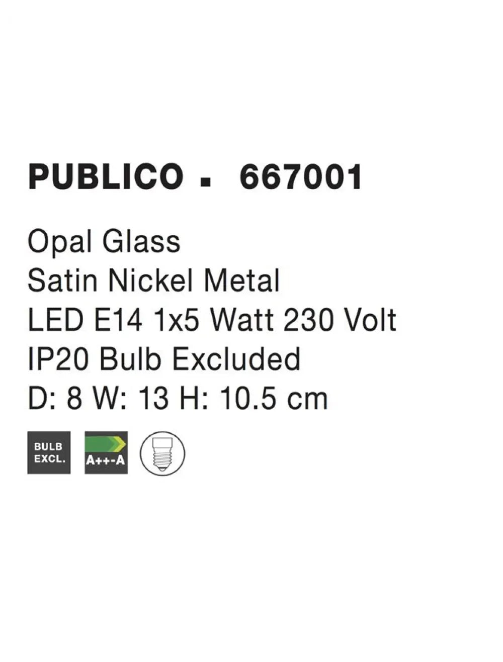 Aplica perete structura din Metal Argintiu si abajur din Sticla Alb H10.5xL8cm IP20 PUBLICO