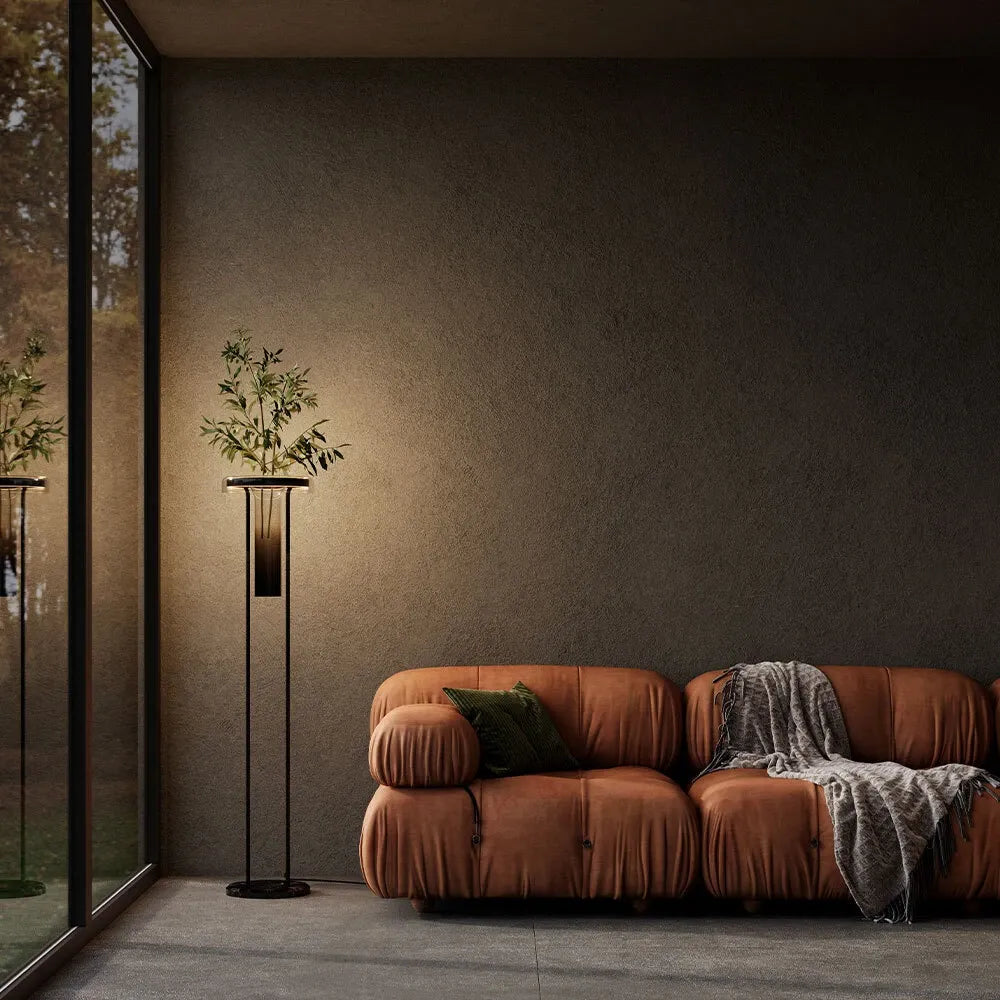 Lampa de podea din Metal Negru si Sticla Fumuriu H125xD28cm Ikebana