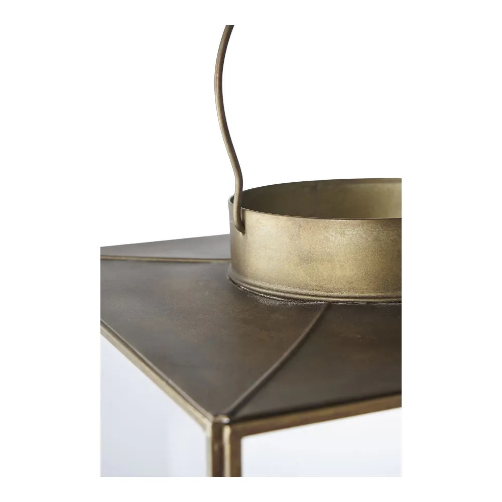 Felinar din Metal/Sticla Alama antichizata/Transparent H42xL24,5cm Mohali