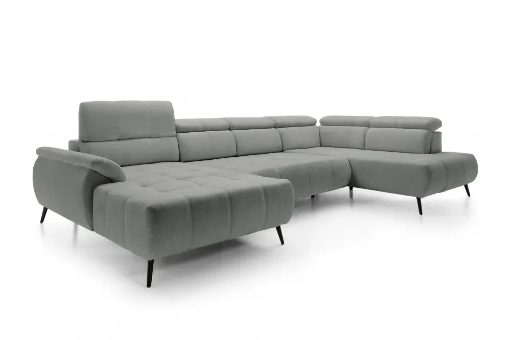 Coltar extensibil electric In forma de U  tapitat cu Chenille Gri deschis cu lada depozitare Genova III