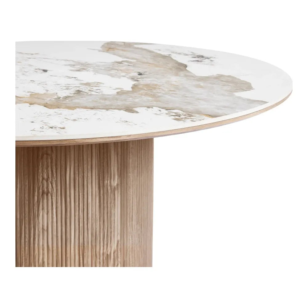 Masa din MDF+Furnir de stejar Maro si Ceramica Alb D140xH76cm Athens
