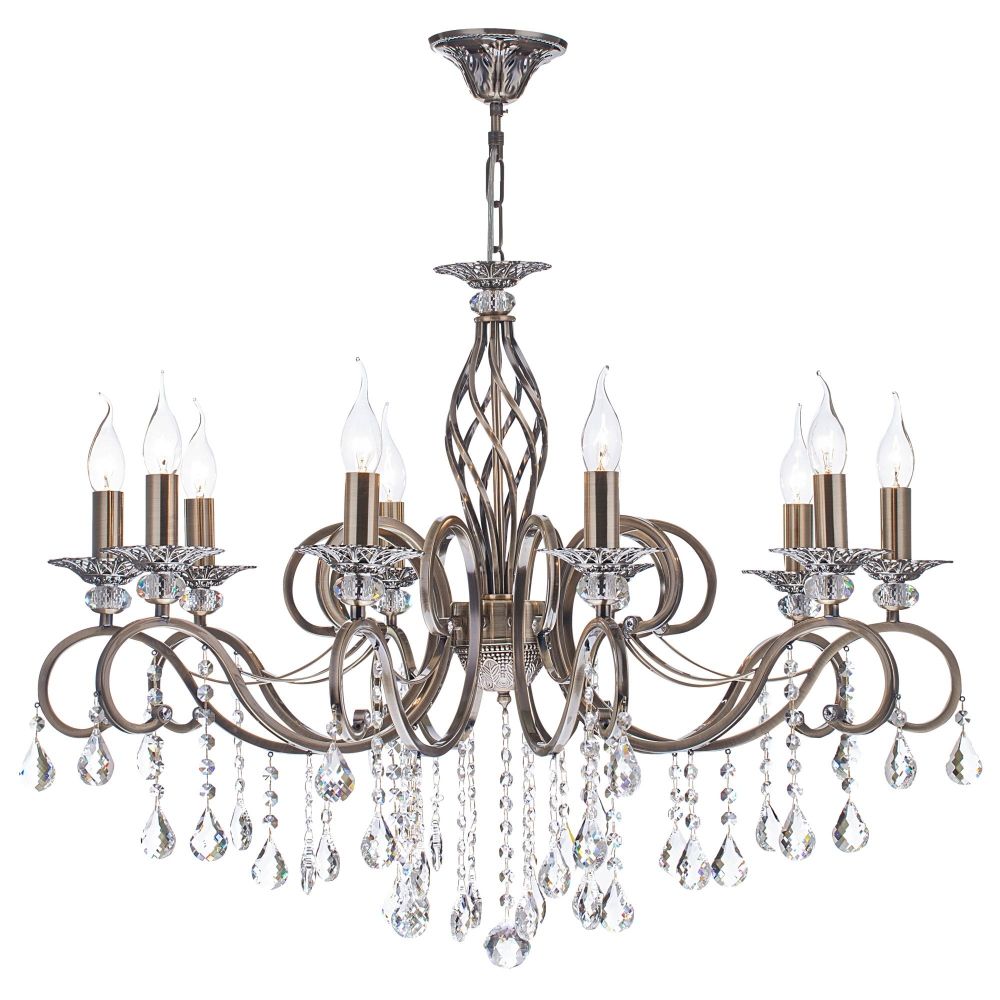 Candelabru rotund cu inaltime reglabila din Cristal Auriu cu 10 becuri D85xH124cm Grace