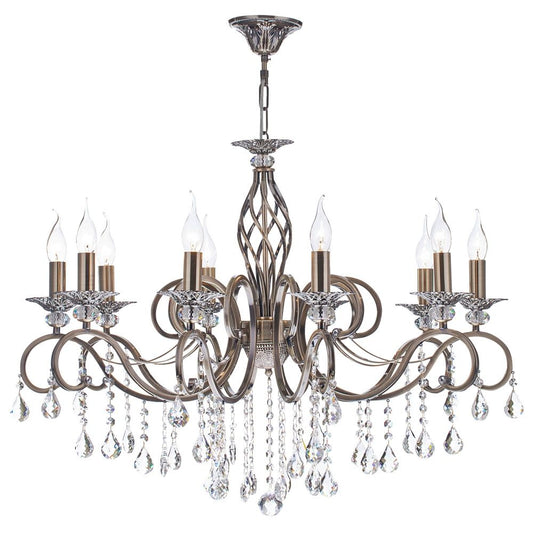 Candelabru rotund cu inaltime reglabila din Cristal Auriu cu 10 becuri D85xH124cm Grace