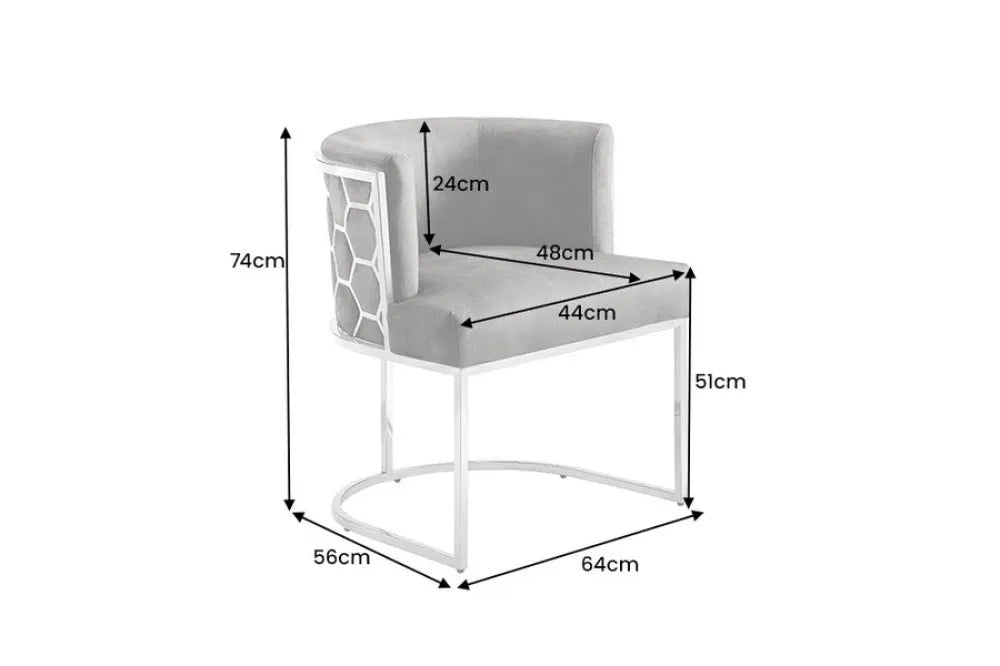 Scaun tapitat cu Catifea Gri si picioare din Otel inoxidabil Argintiu H74xL64xA56cm ELEGANCE