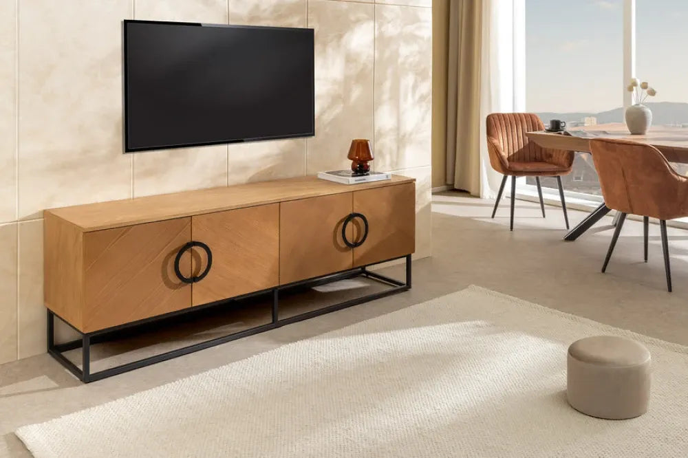 Comoda TV din MDF/Funir de stejar Maro si Metal Negru L180xH60cm GRANDEZZA