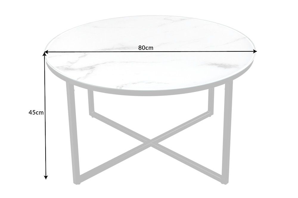Masuta de cafea Rotunda din Sticla securizata si Metal Alb/Negru D80xH45cm Elegance