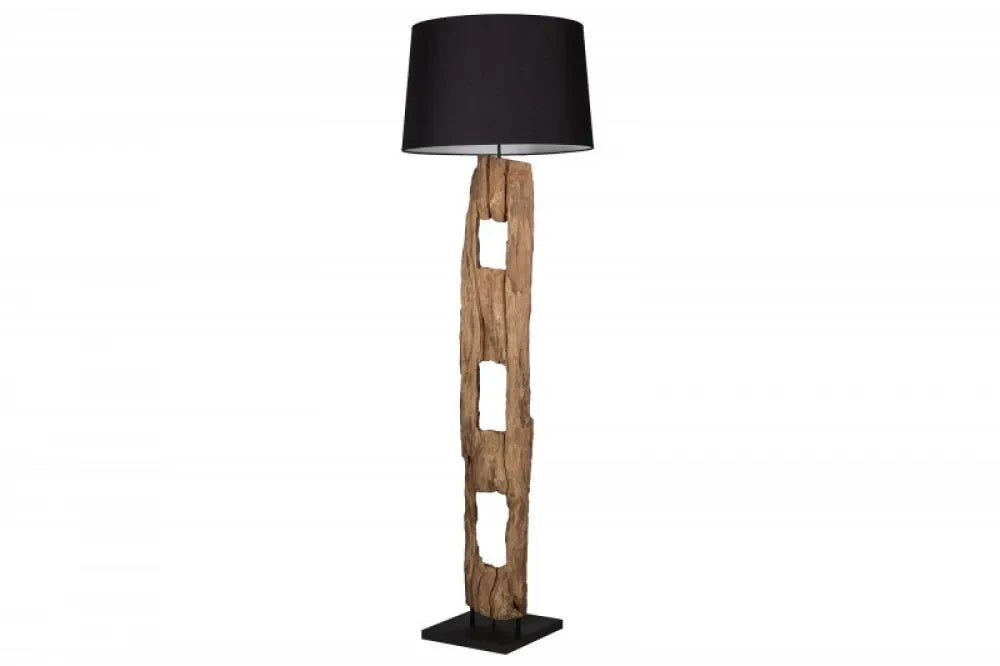 Lampa de podea din Lemn Maro si Textil Negru H177xD55cm Barracuda