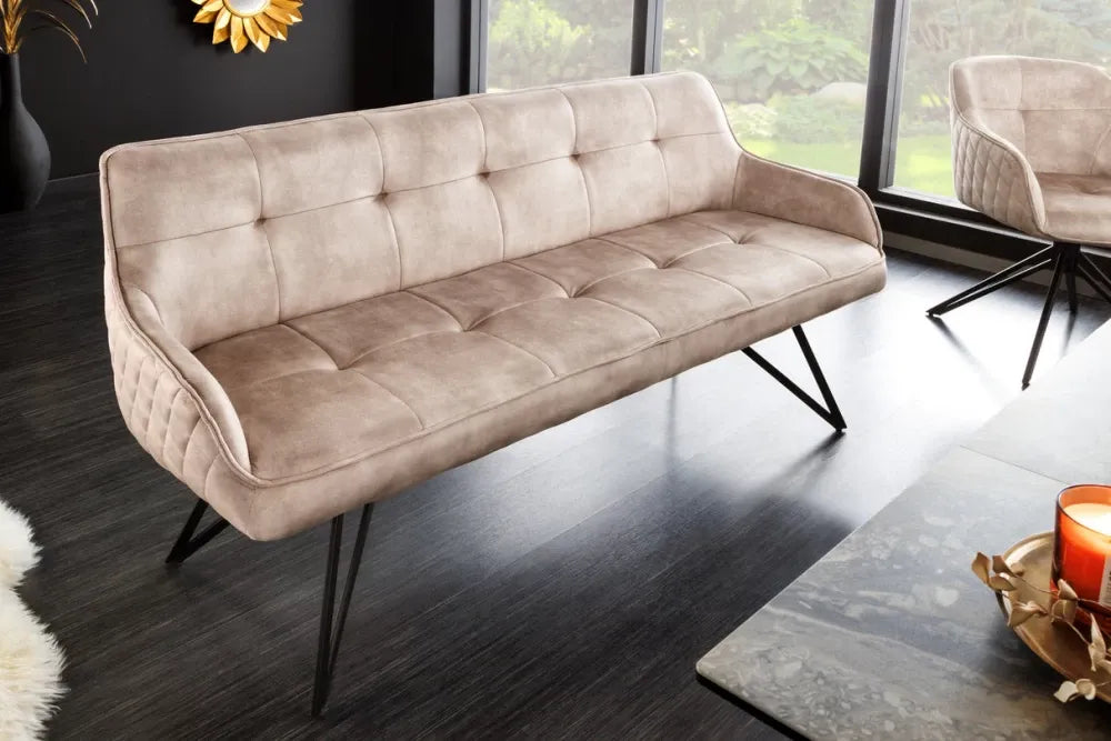 Banca din Metal Negru si Catifea Grej H84xL156cm Euphoria