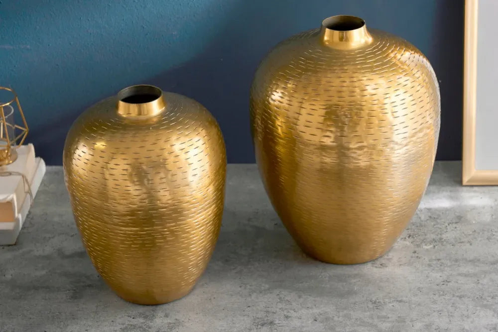 Set 2 vaze decorative din Metal Auriu H27/32xD21/25cm Oriental
