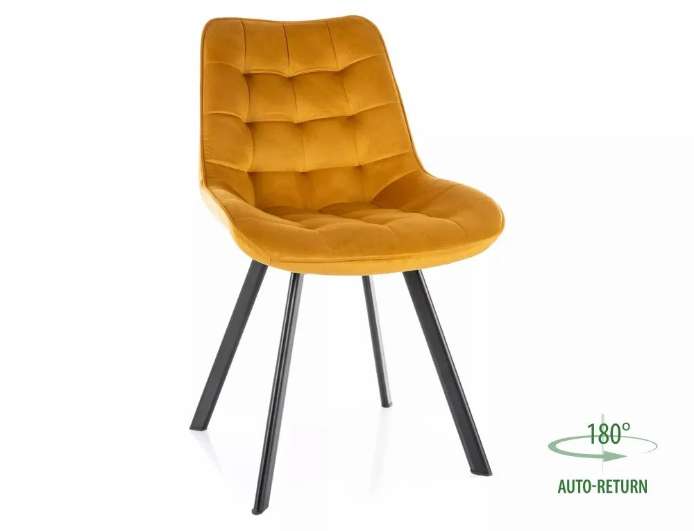 Set 2 scaune din Catifea Galben si Metal Negru Hx88Lx51xA60cm Monti