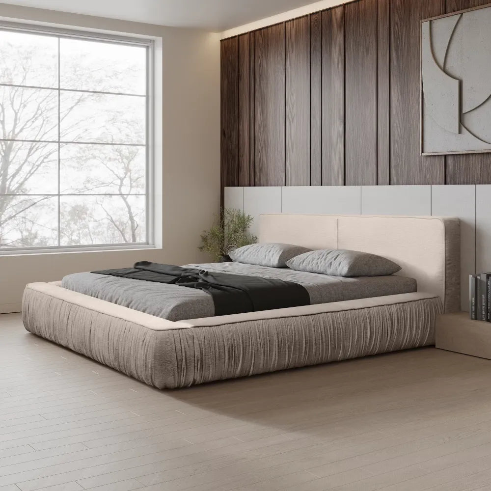 Pat 160x200cm tapitat cu Chenille Bej deschis Naomi
