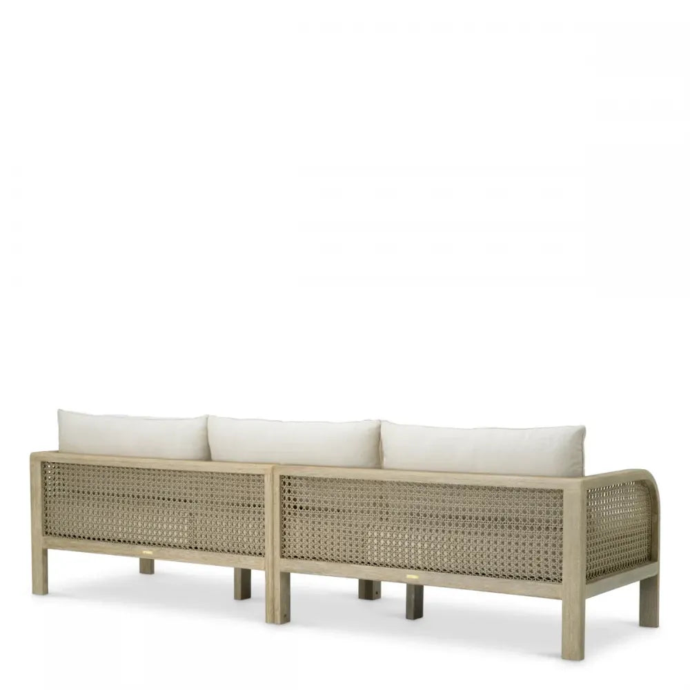 Canapea de exterior din Lemn de tec Gri si Stofa Bej H88xL283cm Julian L Eichholtz