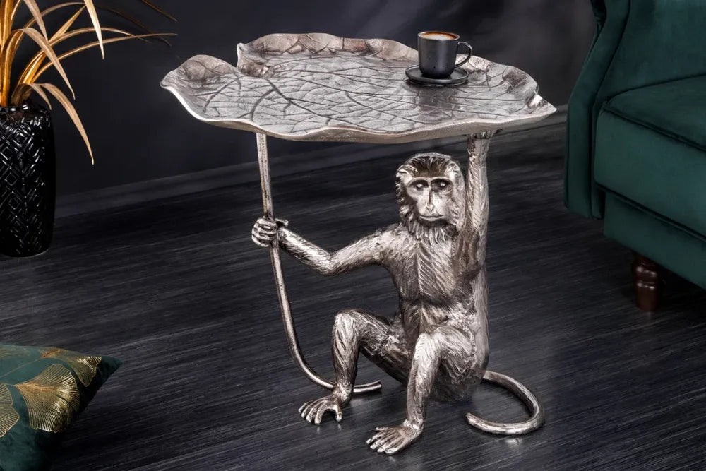 Masuta laterala din Metal Argintiu L55xH55cm Wildlife monkey