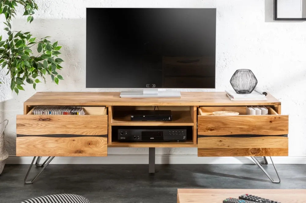 Comoda TV din Furnir de stejar Maro si Metal Negru L160xH50cm LIVING EDGE