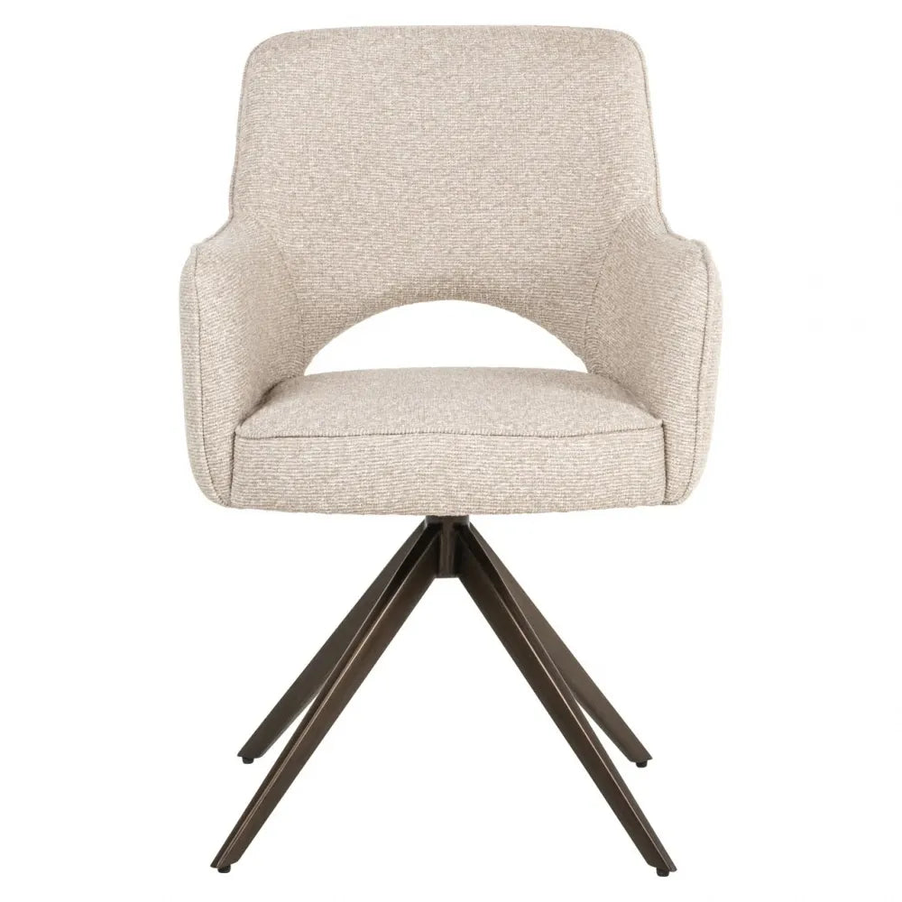 Scaun rotativ din Stofa Bej si Metal Alama L59xH90cm Ginerva  Richmond interiors