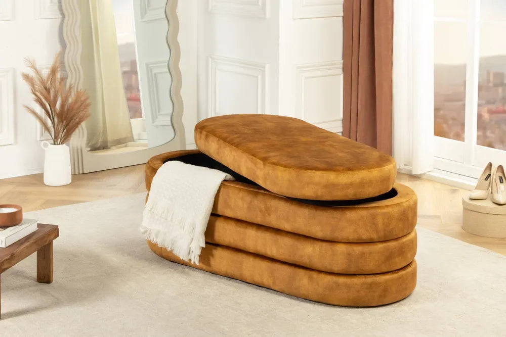 Bancheta cu spatiu de depozitare din Catifea Galben H49xL113cm Voque