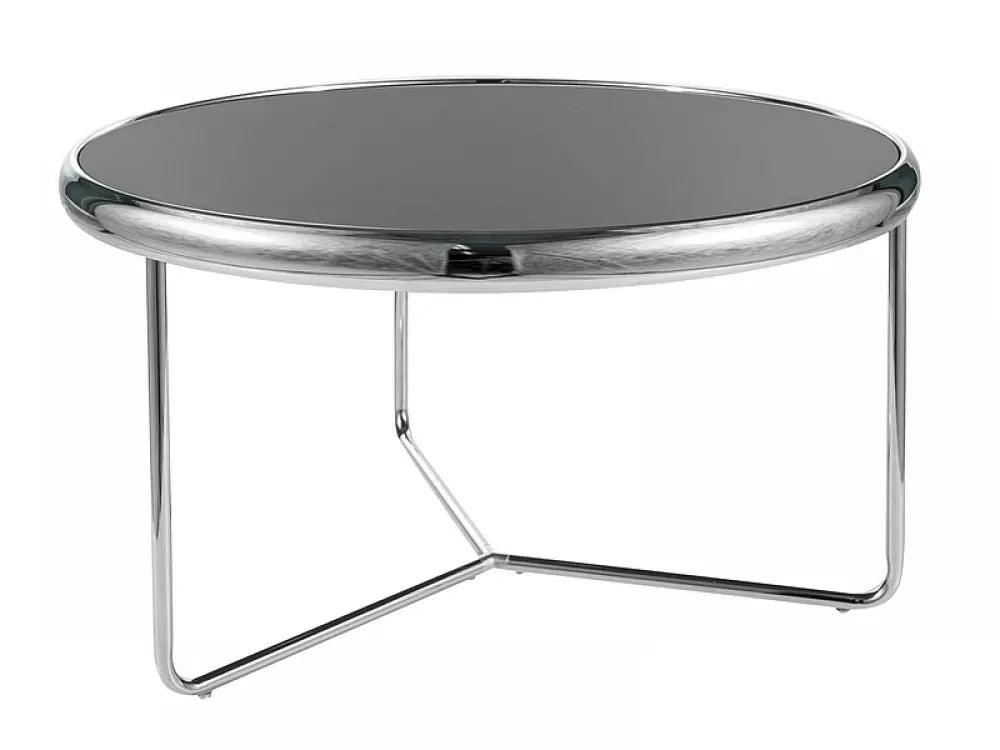 Masuta de cafea Rotunda din Sticla securizata Negru si Metal Argintiu D74xH40cm Scarlet
