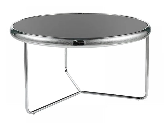 Masuta de cafea Rotunda din Sticla securizata Negru si Metal Argintiu D74xH40cm Scarlet