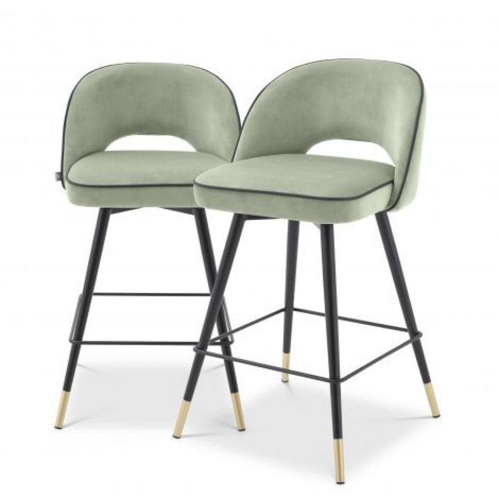 Set 2 scaune de insula rotative tapitat cu Catifea Verde cu picioare din Metal Negru/Auriu H93xL51xA52cm Cliff