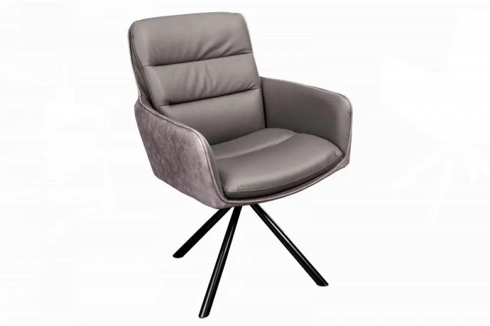 Scaun rotativ tapitat cu Piele naturala/Microfibra Gri taupe cu picioare din Metal Negru H89xL58xA67cm Big George