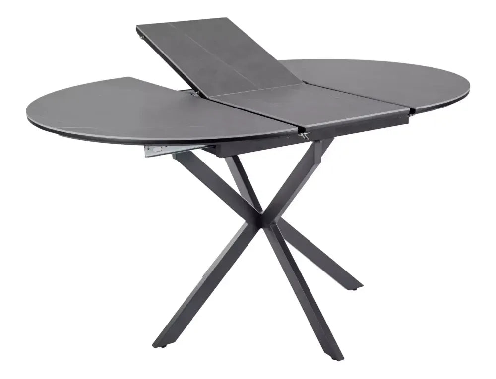 Masa extensibila cu blat din Ceramica Gri mat cu picioare din Metal Negru mat L100-135cm Gaston