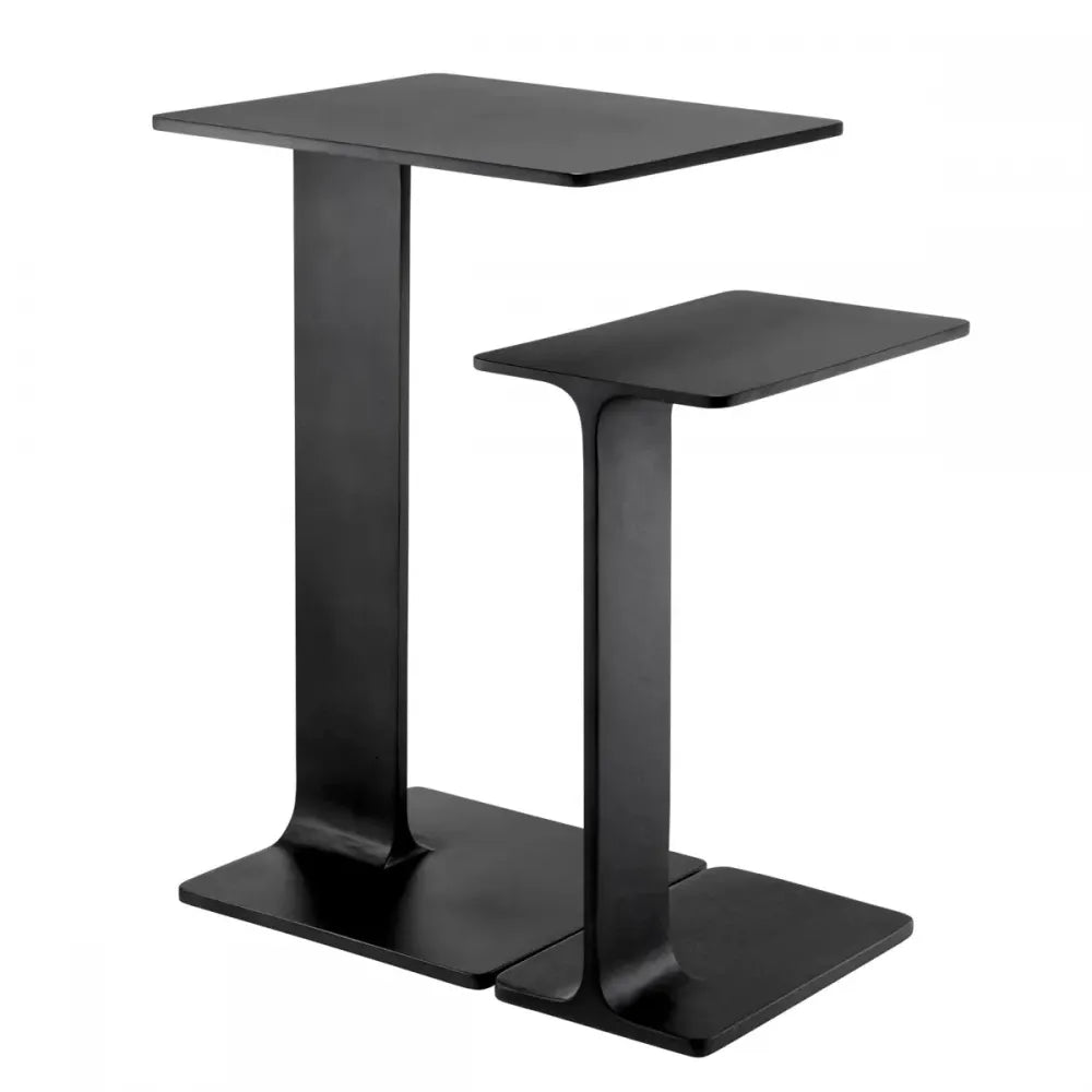 Set 2 masute laterale Dreptunghiulare din Aluminiu Negru L39.5/45xl25/40cm Smart Eichholtz