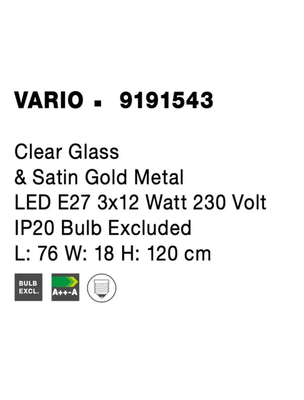 Lustra structura din Metal Auriu si abajur din Sticla Transparent H120xL76cm IP20 VARIO