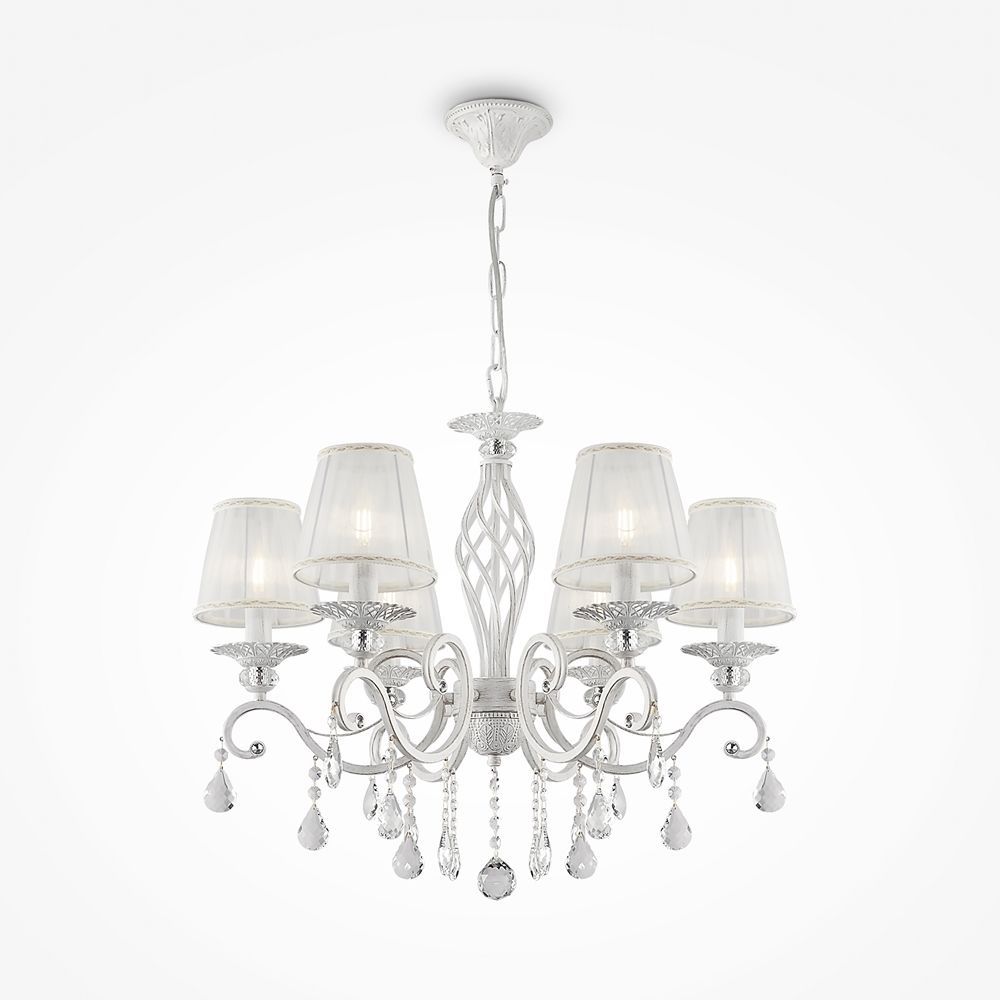 Candelabru rotund cu inaltime reglabila din Organza Alb cu 6 becuri D63xH116cm Grace