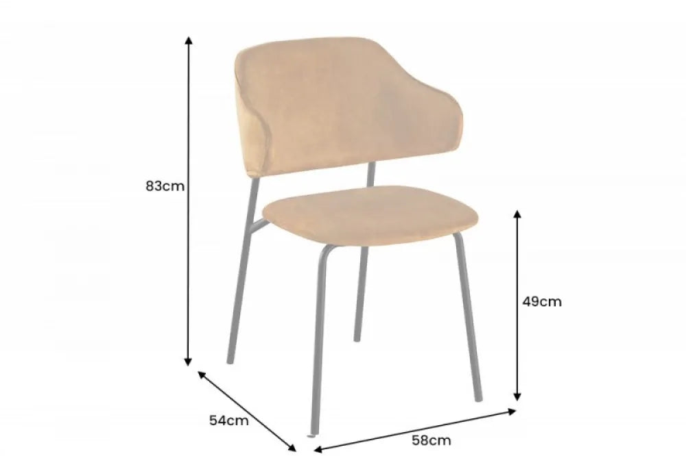 Set 2 scaune tapitate cu Catifea Galben cu picioare din Metal Negru H83xL58xA54cm Tracy