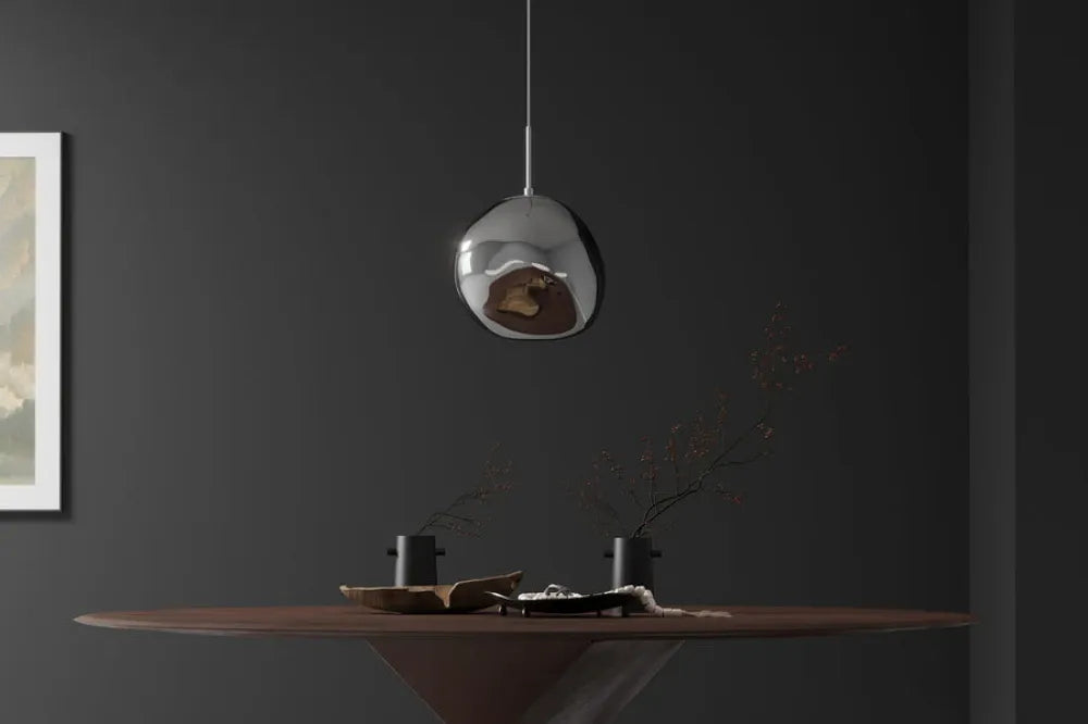 Pendul din Metal Negru si Sticla Fumuriu D35xH170cm LIQUID DIAMOND