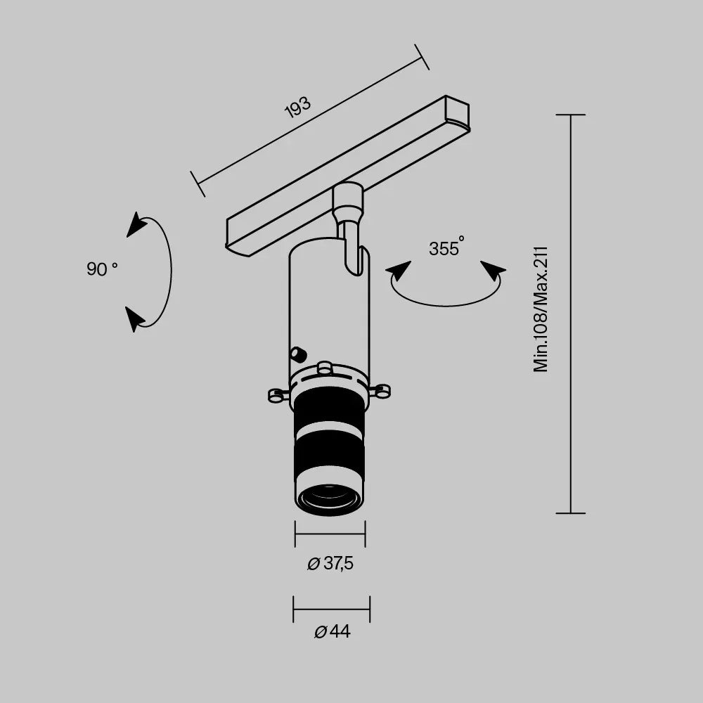 Spot pentru sina Exility din Aluminiu Negru H21.1xL19.3cm 10W 360lm 3000k Gala