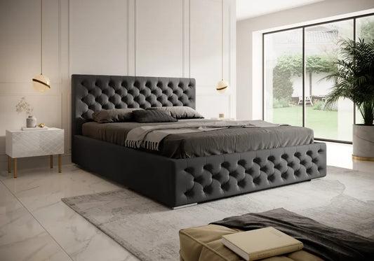 Pat 180 x 200 tapitat cu Catifea Magic velvet Negru Lora