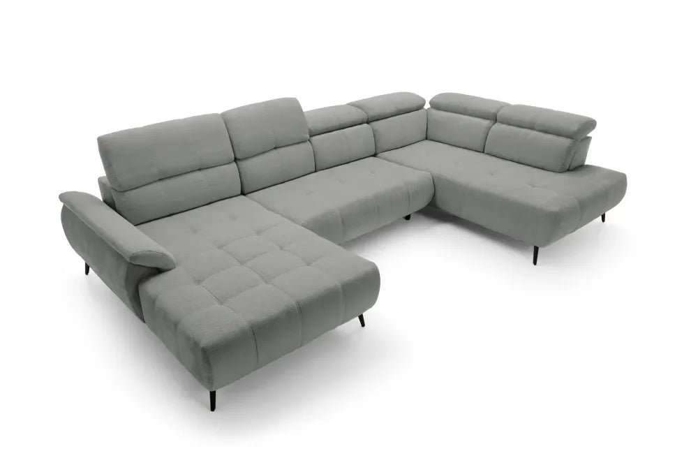 Coltar extensibil electric In forma de U  tapitat cu Chenille Gri deschis cu lada depozitare Genova III