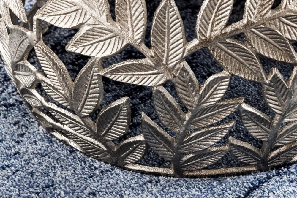 Set 2 masute de cafea din Marmura Alb si Metal Argintiu D54/68xH26/34cm Abstract leaf