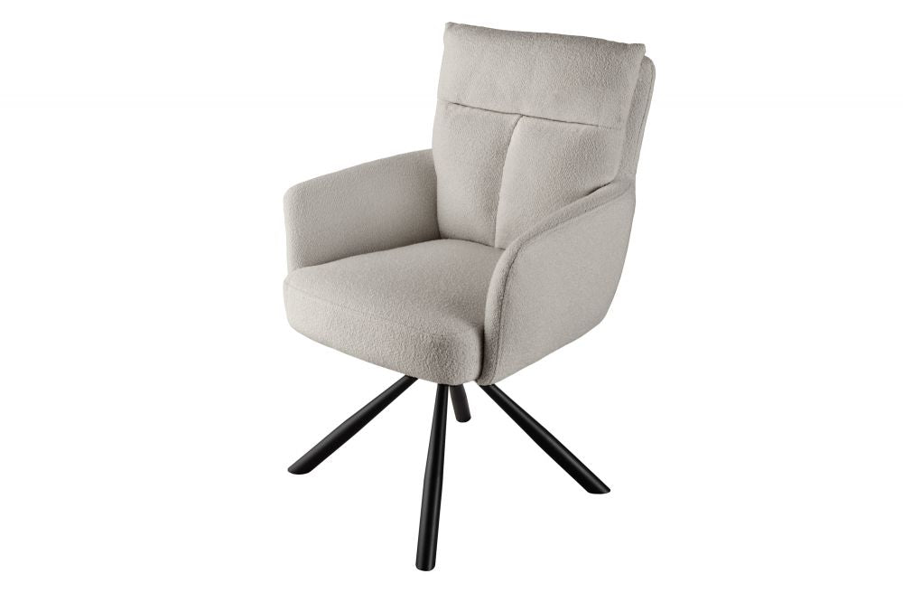 Set 2 scaune rotative tapitat cu Stofa Boucle Bej cu picioare din Metal Negru H92xL60xA67cm Big George Retro
