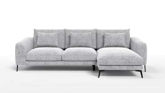 Coltar in forma de L tapitat cu Chenille Gri deschis Sajma 20 L293x172cm Aspen