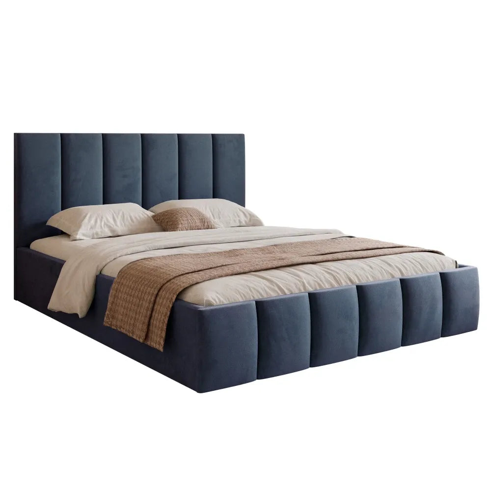 Pat 200 x 200 tapitat cu Catifea Velutto Albastru Lerena