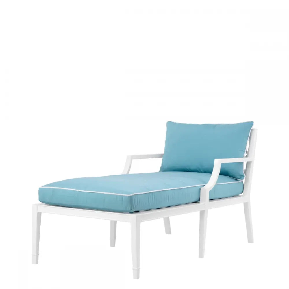Sezlong din Metal Alb si Stofa Albastru H79xL157cm Bella Vista Eichholtz