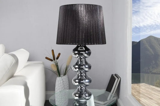 Veioza din Metal Argintiu si Textil Negru H60xD31cm Mia