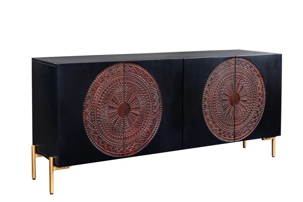 Comoda din Lemn de mango Negru/Maro si Metal Auriu L160xH76cm MANDALA