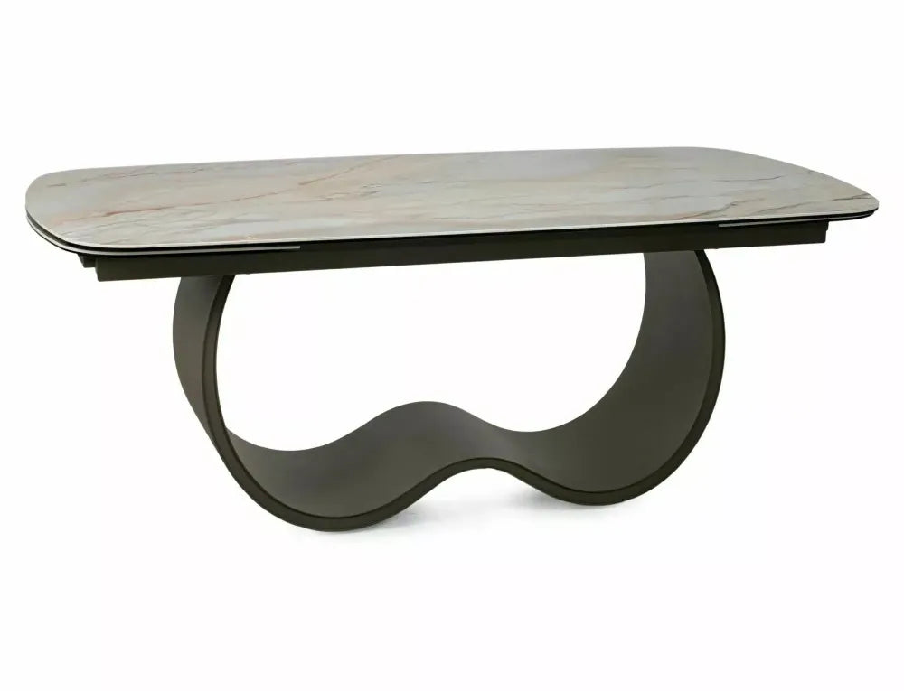 Masa extensibila din Metal Cupru si Sticla securizata+Ceramica Bej lucios L198-274xH76cm Casablanca